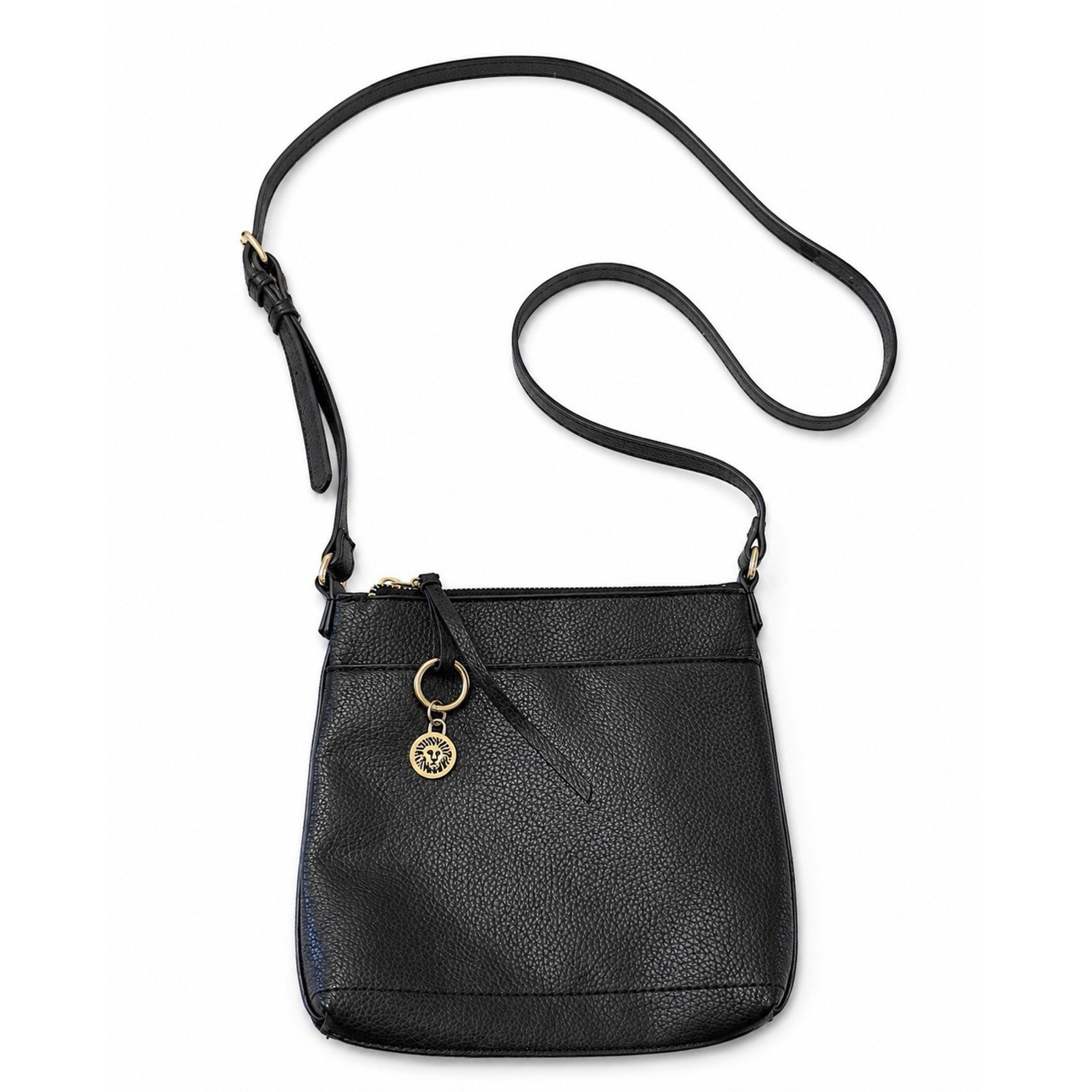 Anne Klein Black Crossbody Bag Gold-Tone Lion Charm Adjustable Strap — image 2 of 4